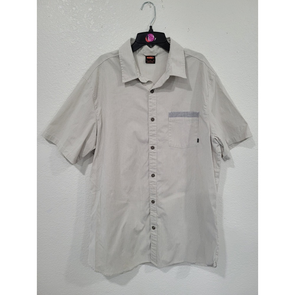Nike 6.0 Mens XL Tan White Pinstripe Short Sleeve Button Down Shirt #22